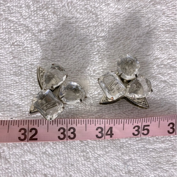 Vintage Handmade Silver Clear Bejewelled Shirt Collar Top Covers - Picture 7 of 7